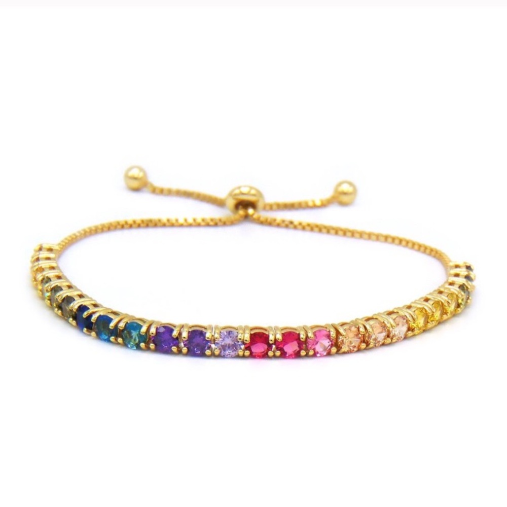 Adjustable multi Color rainbow tennis bracelet